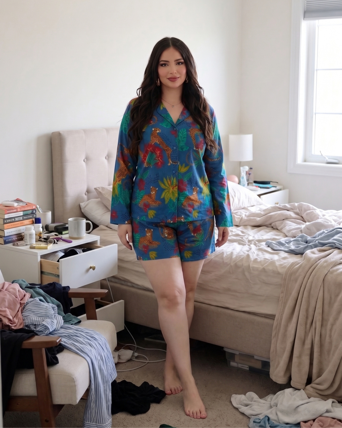 Women's Leopard Print Pajama Set – 2 Piece Sleepwear, lifestyle view – Rosie Mode