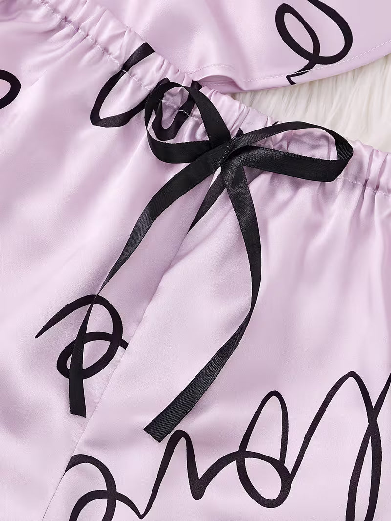 Women's Satin Lace Cami Pajama Set – 2 Piece Sleepwear in Lavender, product view – Rosie Mode