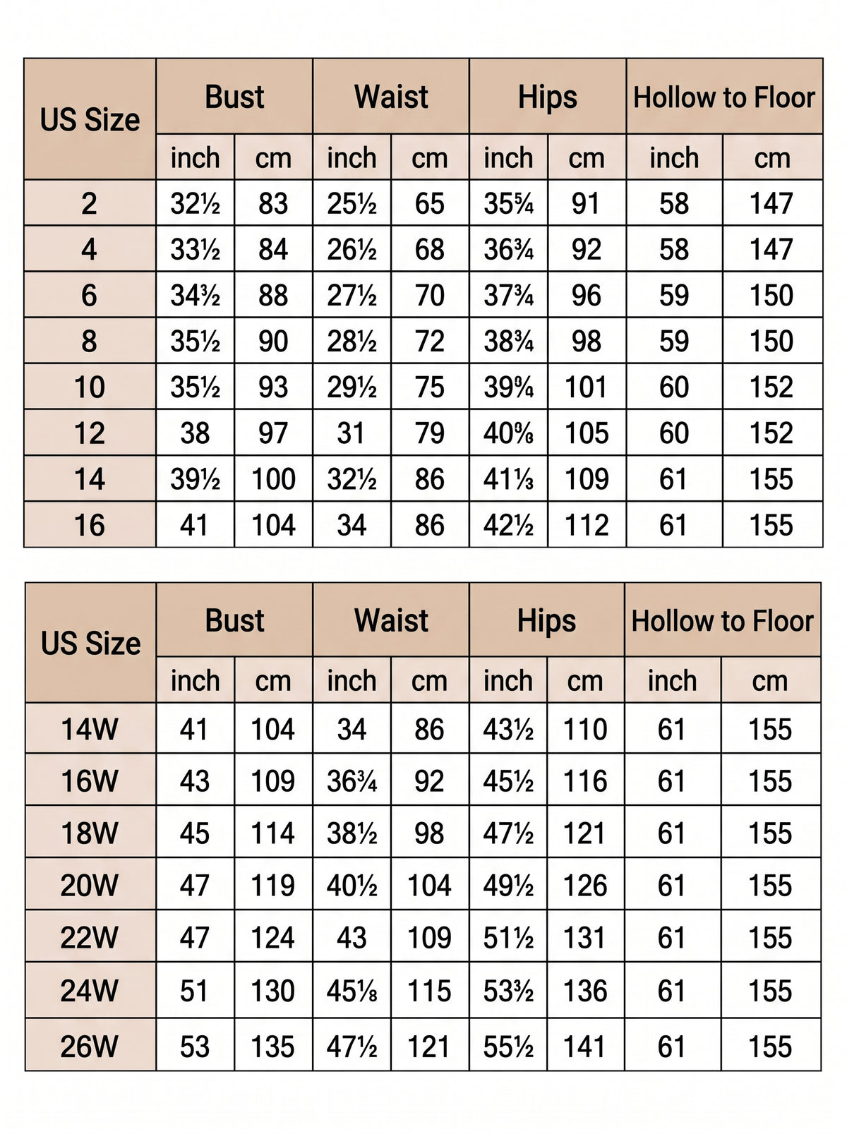 Women's satin A-line formal evening dress size chart – Rosie Mode