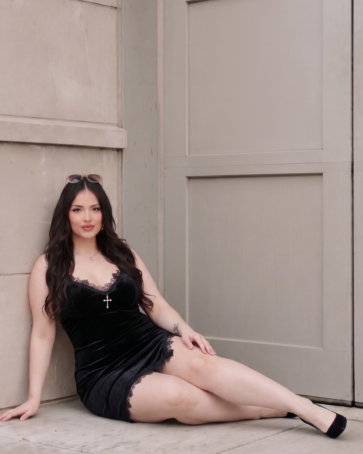 Women's Black V-Neck Mini Dress – Holiday Party Dress, product view – Rosie Mode