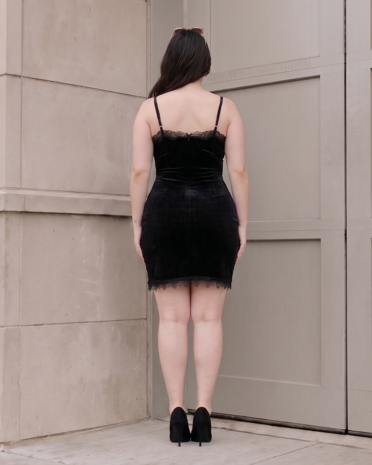 Women's Black V-Neck Mini Dress – Holiday Party Dress, product view – Rosie Mode