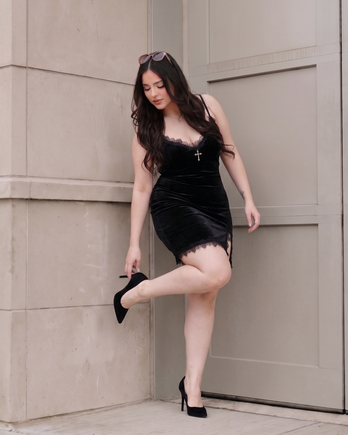 Women's Black V-Neck Mini Dress – Holiday Party Dress, product view – Rosie Mode