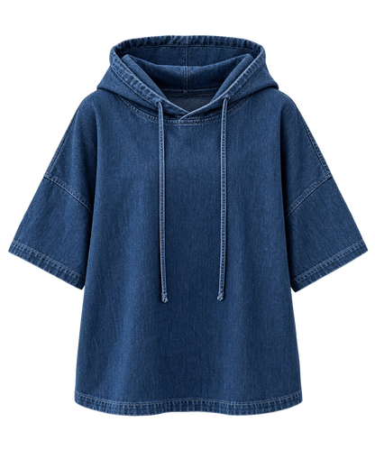 Women's Denim Hoodie Top – Relaxed Casual Pullover, product view – Rosie Mode