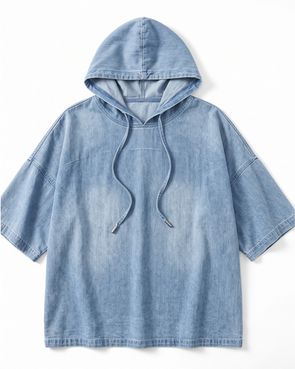 Women's Denim Hoodie Top – Relaxed Casual Pullover, product view – Rosie Mode