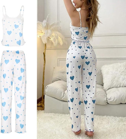 Women's Heart Print Pajama Set – Top & Lounge Pants, product view – Rosie Mode