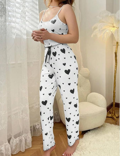 Women's Heart Print Pajama Set – Top & Lounge Pants, product view – Rosie Mode