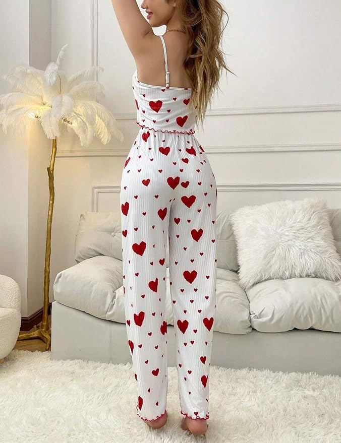 Women's Heart Print Pajama Set – Top & Lounge Pants, product view – Rosie Mode