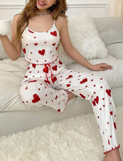Women's Heart Print Pajama Set – Top & Lounge Pants, product view – Rosie Mode