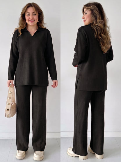 Women's Knit Two-Piece Set – Cozy Matching Outfit in Black, product view – Rosie Mode