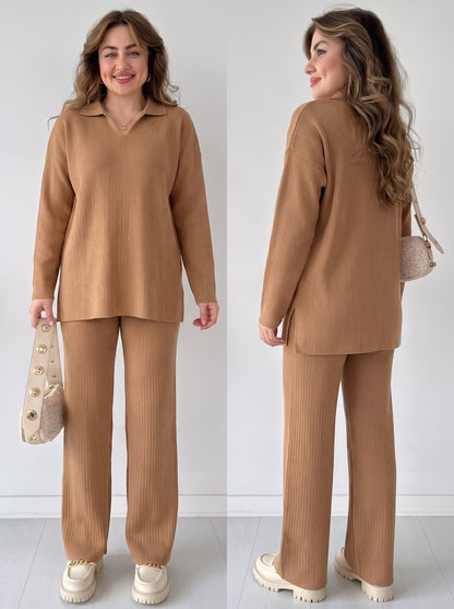 Women's Knit Two-Piece Set – Cozy Matching Outfit in Brown, product view – Rosie Mode