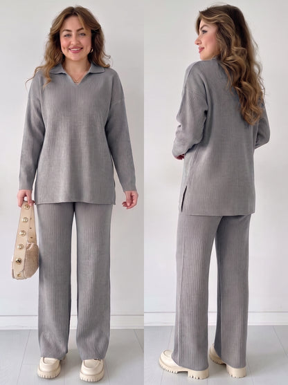 Women's Knit Two-Piece Set – Cozy Matching Outfit in Gray, product view – Rosie Mode