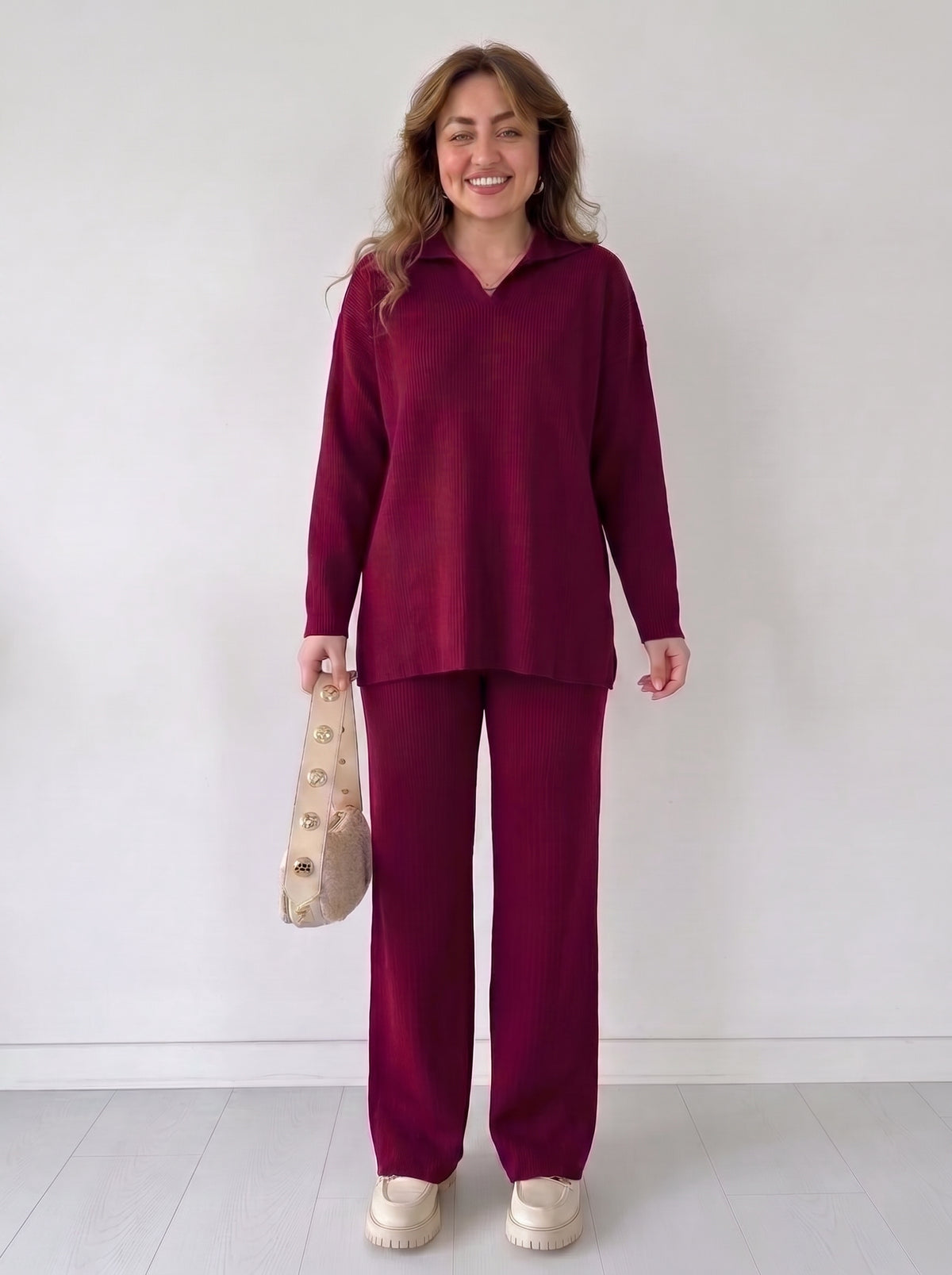 Women's Knit Two-Piece Set – Cozy Matching Outfit, product view – Rosie Mode