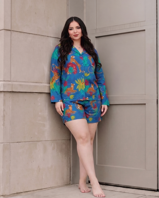 Women's Leopard Print Pajama Set – 2 Piece Sleepwear, product view – Rosie Mode