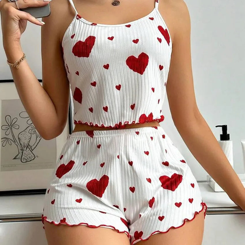 Women's Love Print Pajama Set – Cami & Shorts, product view – Rosie Mode