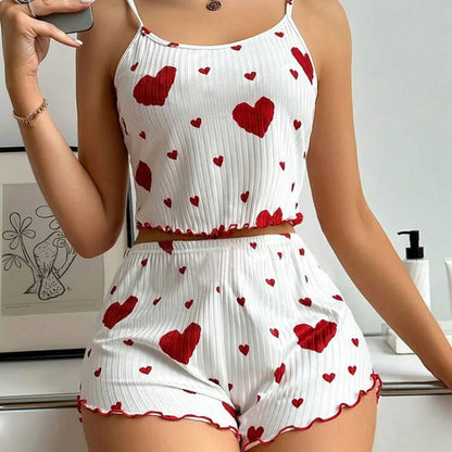 Women's Love Print Pajama Set – Cami & Shorts, product view – Rosie Mode