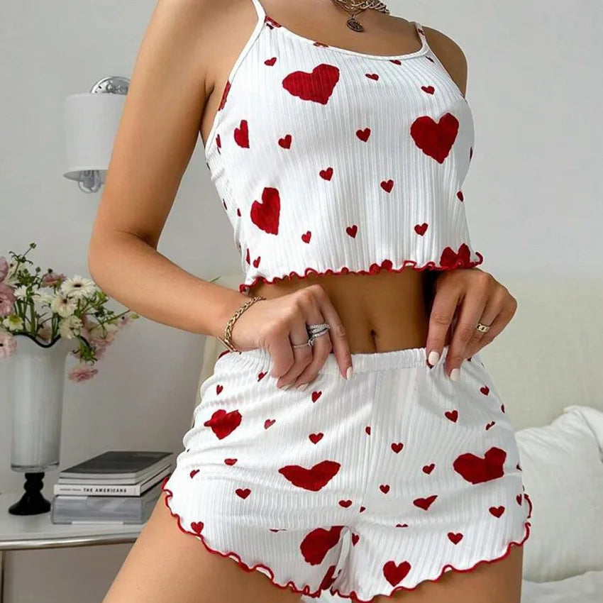 Women's Love Print Pajama Set – Cami & Shorts, product view – Rosie Mode