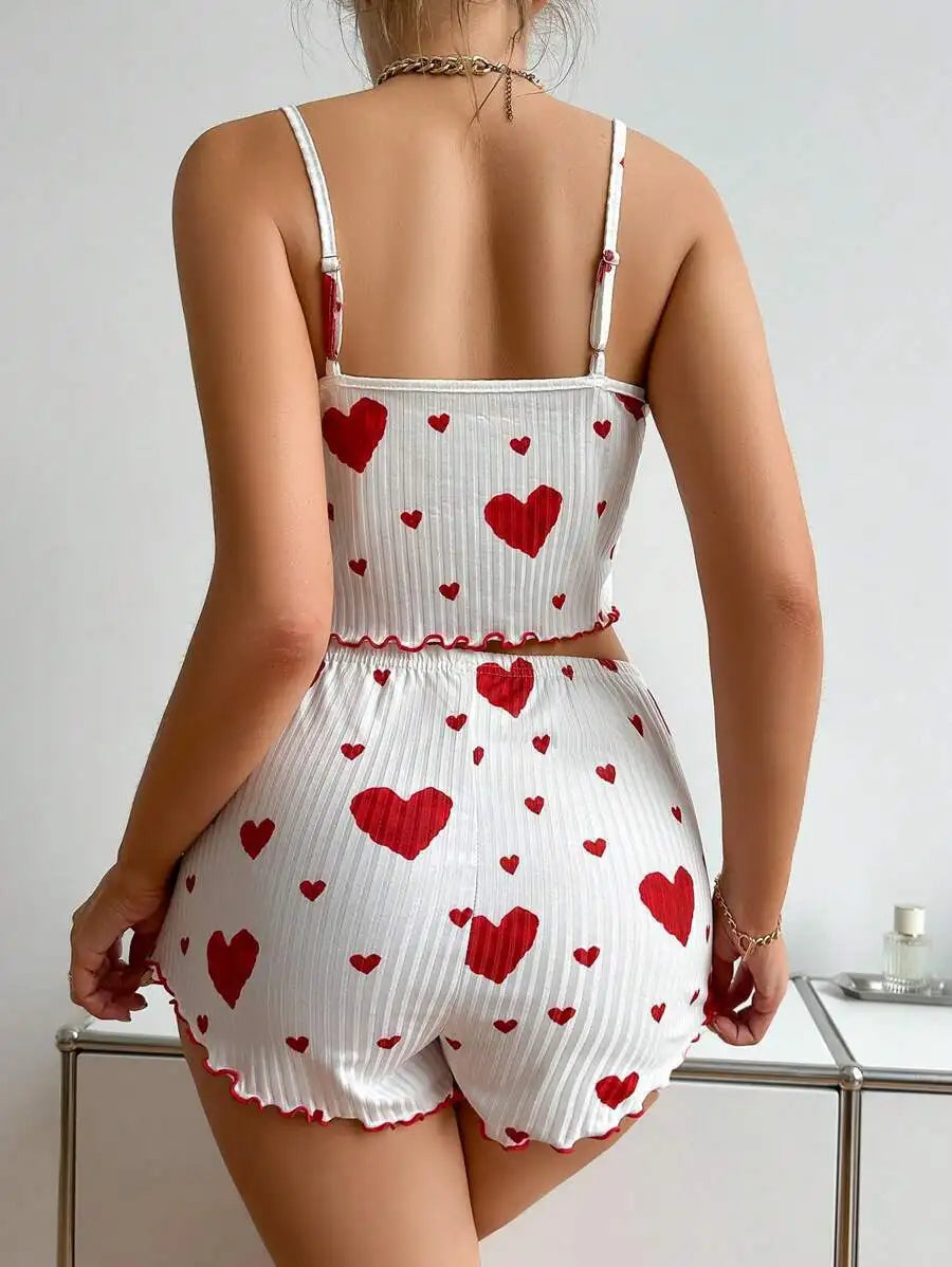 Women's Love Print Pajama Set – Cami & Shorts, product view – Rosie Mode