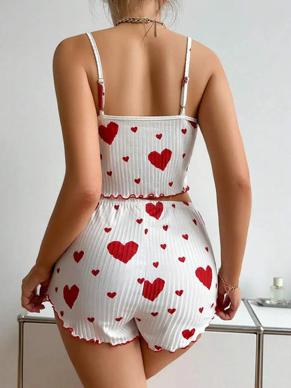 Women's Love Print Pajama Set – Cami & Shorts, product view – Rosie Mode