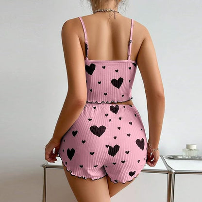 Women's Love Print Pajama Set – Cami & Shorts, product view – Rosie Mode