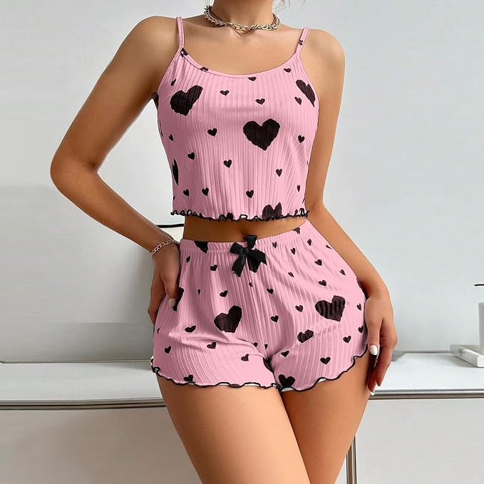 Women's Love Print Pajama Set – Cami & Shorts, product view – Rosie Mode