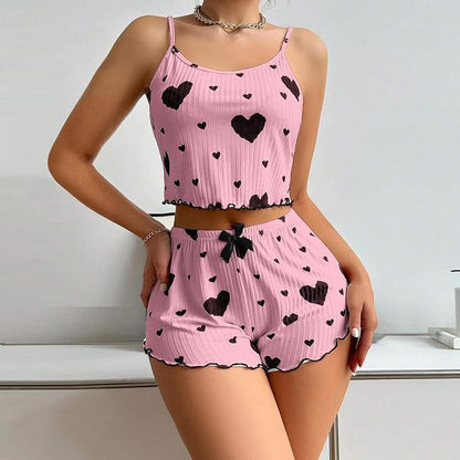 Women's Love Print Pajama Set – Cami & Shorts, product view – Rosie Mode