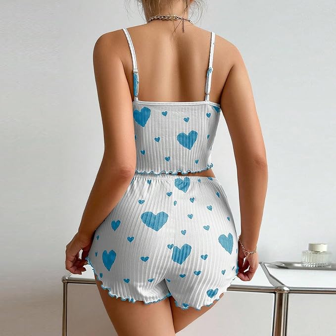 Women's Love Print Pajama Set – Cami & Shorts, product view – Rosie Mode