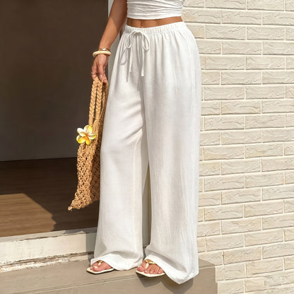Women's Textured Wide-Leg Pants – Casual White Trousers, product view – Rosie Mode